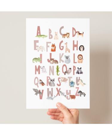 Scandi Animal Alphabet Children's Educational Print Boho Animal Alphabet Poster Peg Animal Alphabet Woodland Safari Animal Alphabet (A4 Pinks) A4 Pinks