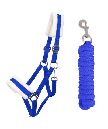 QHP Halter Set Beginner Faux Fur Padding Halter + Lead Rope Snap Hook (Shetty Cobalt Blue) Shetty Cobalt Blue