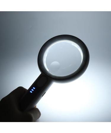 Lighted Magnifying Glass 5X 12X 3 Brightness Gears Handheld Magnifying Glass for Antiques Appreciation - Buy Online on SooperMarket.com
