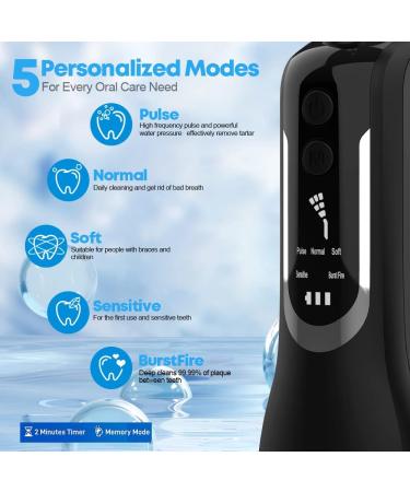Cordless Water Flosser & Oral Irrigator with 5 Modes - Portable & Rechargeable - 4 Jet Tips - Travel-Friendly - Black - Buy Online on SooperMarket.com