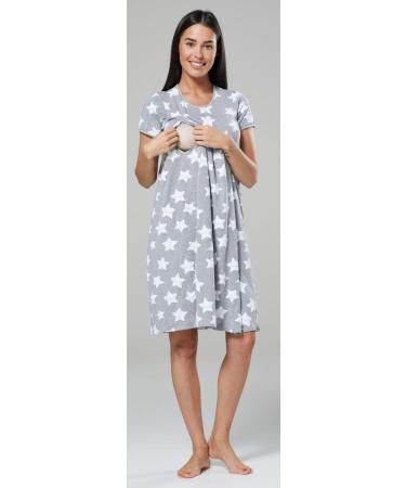 Happy Mama Labor Delivery Hospital Gown Maternity Breastfeeding 434p Grey Melange Stars - Buy Online on SooperMarket.com