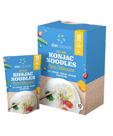 (Pack of 10) DIET COOKER Premium Konjac Noodles, Shirataki Fettuccine Noodle, Keto & Vegan Friendly, 9.52 oz, Odor Free, Ready to Eat, Low Calorie Pasta, Zero Net Carbs, Healthy Diet Food Pure Fettuccine