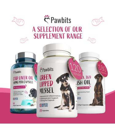 Pawbits 120 Green Lipped Mussel 500mg Hip & Joint Support Capsules for Dogs | Premium New Zealand Mussel Natural Dog Supplements | UK Made - Buy Online on SooperMarket.com