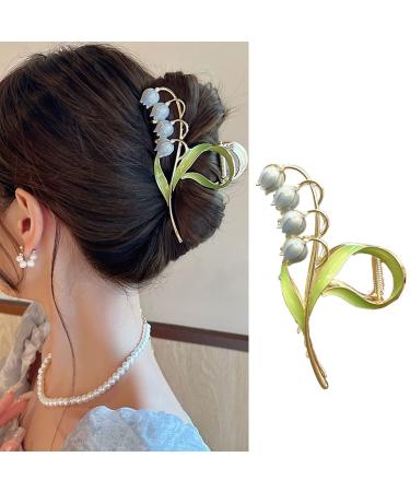 Flower Hair Claw Clips for Women Lily of The Valley Hair Claw Large Orchids Non-Slip Strong Metal Hair Clips Hold Hair Jaw Clips Acetate Hair Claws Clips Accessories for Thick and Thin Hair(Blue)