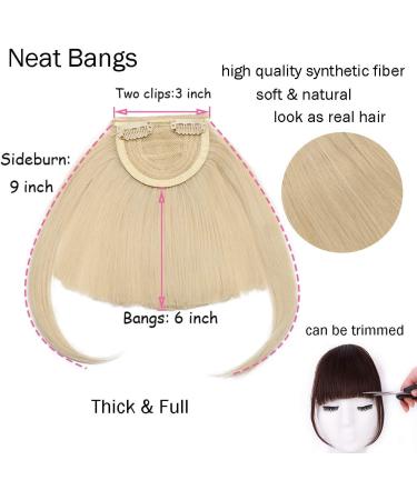 Clip in Bangs Fringe Hair Extensions Thick Full Neat Front Bangs Extension Ombre mix Hair 2 Clips on Bangs Hairpieces Accessories Light Ash Brown mix Bleach Blonde - Buy Online on SooperMarket.com