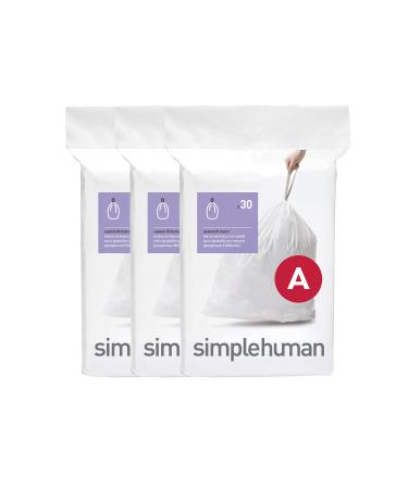 simplehuman Code A Custom Fit Drawstring Trash Bags in Dispenser Packs, 90 Count, 4.5 Liter / 1.2 Gallon, White