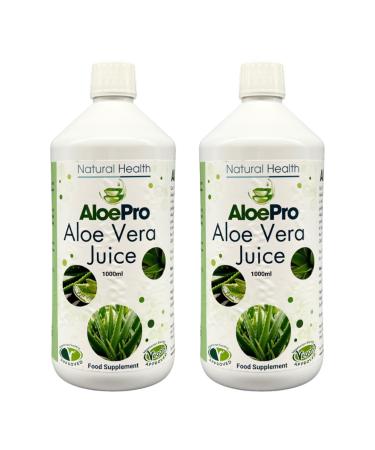 AloePro Aloe Vera Juice - Pure Inner Leaf Vegan Cruelty Free Max Strength 1000ml - Twin Pack 2