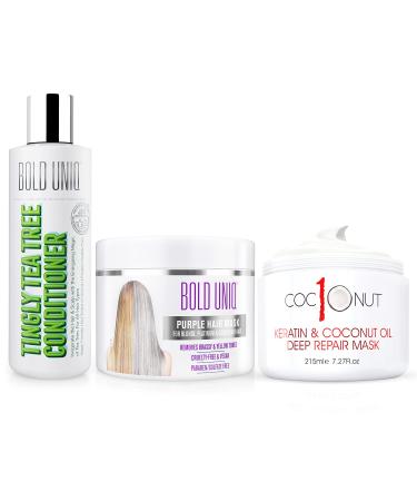 Purple Hair Mask - For Blonde, Platinum, Bleached, Silver, Gray, Ash & Brassy Hair, Tea Tree Shampoo, and Coconut Hair Mask Bundle - Paraben & Sulfate free, Cruelty-free & Vegan