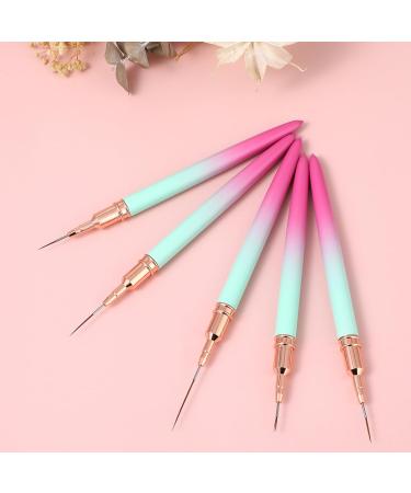 WLLHYF 5 Pieces Nail Art Liner Brush Painting Nail Art Brush Long Line Detail Fine Drawing Nail Point Drawing Tool Set 7mm/9mm/11mm/15mm/25mm (Pink Greenish) - Buy Online on SooperMarket.com