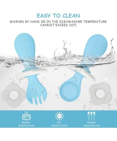 Vicloon Baby Fork and Spoon Set - 2 Pcs Infant Silicone Training Utensils for Baby Led Weaning - Self Feeding Learning Spoons - Blue - Buy Online on SooperMarket.com