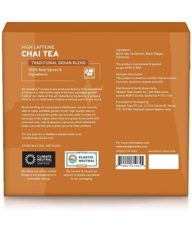 Handpick Masala Chai Tea Bags 100 Count - Strong & Aromatic Blend with Cinnamon, Pepper, Cloves & Cardamom - Premium Quality Round Bags - Eco-conscious Packaging - Buy Online on SooperMarket.com