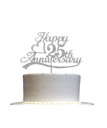 25th Anniversary Cake Topper Silver Glitter 25 Wedding Anniversary Party Decoration Ideas Premium Quality Sturdy Doubled Sided Glitter Acrylic Stick. Made in USA (25th Silver)