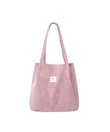 Suyfhdc Corduroy Tote Bag for Women Girls Travel Bag with Inner Pockets Big Capacity Casual Handbags for School Work Large L Pink
