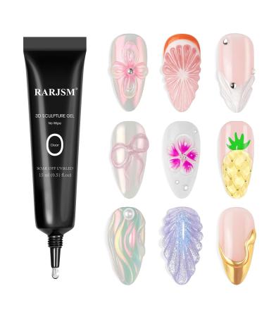 RARJSM No Wipe 3D Nail Art Sculpture Gel Clear Nail Charms Rhinestone Glue 3D Nail Craving Gel Polish Painting Drawing Sculpting Gel UV LED Curing Requires DIY Designs Nail Decoration Manicure