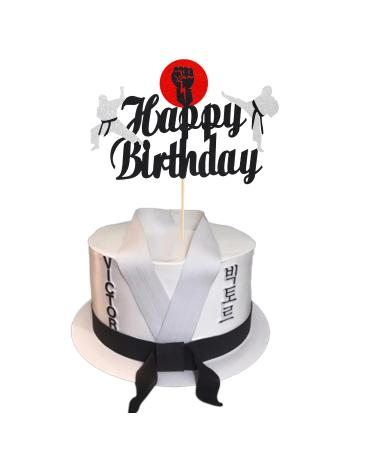 Arthsdite 1Pc Karate Cake Topper Taekwondo theme Kung Fu Sport Cake Topper Karate Happy Birthday Party Supplies Sparkling Party Decoration