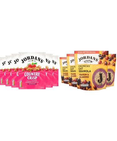 Jordans Country Crisp Raspberry | Breakfast Cereal | Vegetarian | 6 PACKS of 500 g & Granola Raisin and Almond | Breakfast Cereal | High Fibre | 4 PACKS of 750 g Raspberry + Granola Raisin and Almond