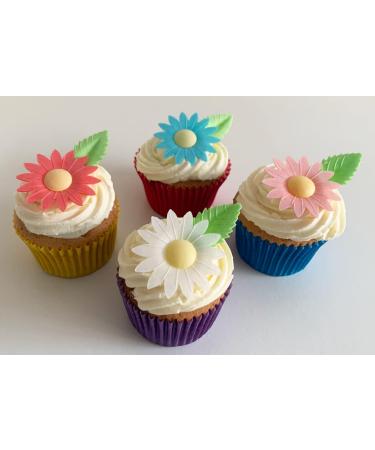 12 Gorgeous Mixed Colour Edible Wafer Daisies & 12 Pretty Leaves - Buy Online on SooperMarket.com