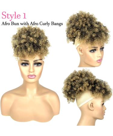 Afro Puff Drawstring Ponytail with 2 Replaceable Bangs Afro High Puff Bun with Spring Curl Bangs and Afro Puff Bangs Clip in Hairpieces Pineapple Updo Ponytail with Bangs (T1B /27) 1 ponytail+ 2 bangs T1B/27 - Buy Online on SooperMarket.com