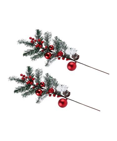 ABOOFAN 2Pcs christmas tree picks fake plant decorate decorative items Berry pine cone fruit plant flower branch nativity decor Jesus decorations crafts filler holly flowers