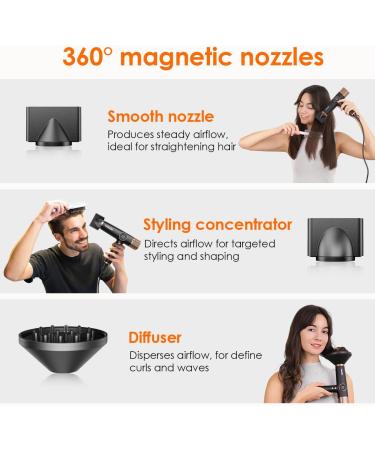 Faszin Lightweight Hair Dryer with High Speed Motor | Fast Drying Ionic Hairdryer for Women & Men | Low Noise, 3 Magnetic Nozzles | Black 29.50 24.50 8.80 cm - Buy Online on SooperMarket.com
