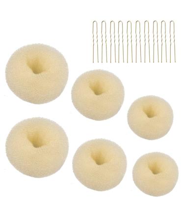 6 Pcs Hair Donut Hair Doughnut Bun Doughnut Blonde Donut Bun Rings Bun Maker Set with 20 Pcs U-Shaped Hair Pins for Girls Kids and Women Bronze