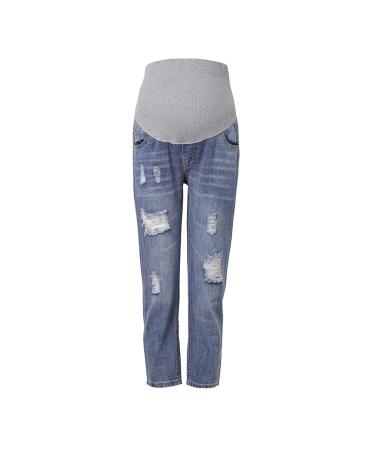 Spritumn-Home Maternity Jeans for Women UK Pregnant Women Jeans Fashion Solid Blue Maternity Trousers Skinny Slim Fit Ripped Jeans Pregnant Over The Bump Vintage Stretch Denim Leggings L 1-blue