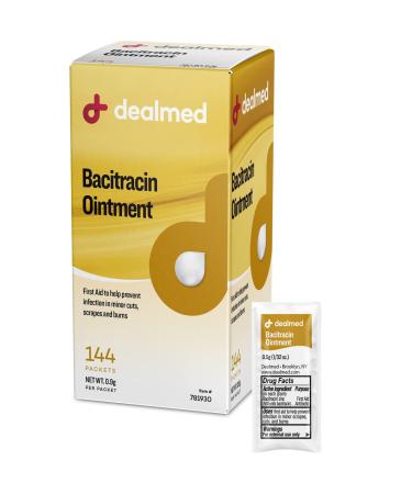 Dealmed Bacitracin Ointment   Made in The USA - 144 Per Box  First Aid Antibiotic Pain Relieving Ointment for Minor Cuts  Scrapes  and Burns  0.9 gm foil (1 Box)