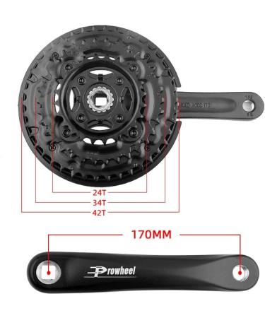 Bibike 6/7/8 Speed Mountain Bike Crankset 170mm Square Diamond Hole - 24/34/42T Chainrings - Buy Online on SooperMarket.com
