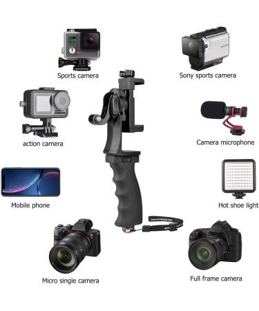 2in1 Ergonomic Portable Action Camera+Smartphone Hand Grip Stabilizer Combo for Vlogging - GoPro & iPhone Holder Kit with Mic+Light Adapter for YouTube & TikTok - Buy Online on SooperMarket.com