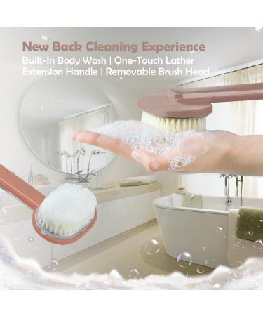 Pink Long Handle Back Scrubber for Shower with Soap Dispenser - Exfoliating Bath Brush 14in - Buy Online on SooperMarket.com