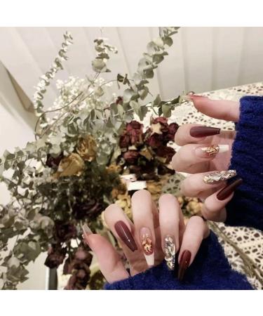 Temperament-enhancing manicure retro burgundy blush French manicure patch hand-made fake nails wearing fake nail patch finished product is detachable.(M) - Buy Online on SooperMarket.com