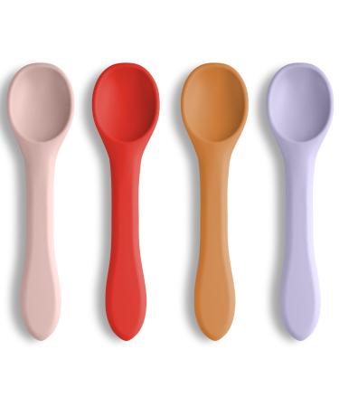 Vicloon 4 Pcs Baby Spoons Silicone Spoon Silicone Baby Feeding Training Spoon Self-Feeding Weaning Spoons Training Feeding for Kids Toddlers Children and Infants 4pcs-pink Series