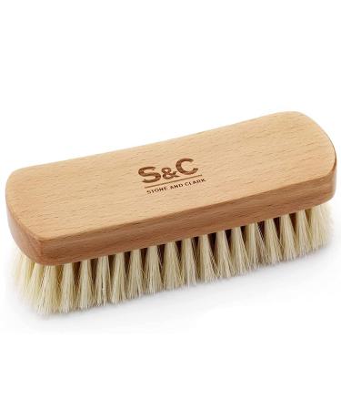 Stone and Clark Horse Hair Shoe Brush - Polish Your Leather to Perfection - Shoe Polish Brush with 100% Horse Hair Bristles & Concaved Beech Wood Handle (Premium Beige Horse Hair Brush)