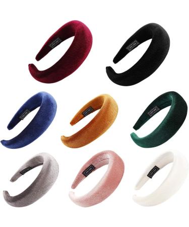 Lazder 8 Colors Korean Lady Padded Wide Sponge Headband Glitter Velvet Twill Striped Hair Hoop Retro Party Solid Color Thick Headpiece (Deep Green) - Buy Online on SooperMarket.com