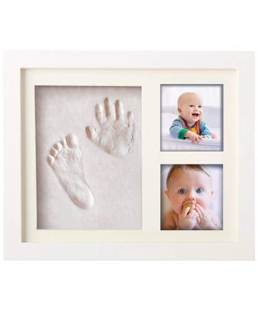 Pookie Boo Premium Baby Hand and Footprint Set yourself - with real wood picture frame acrylic glass & placeholder for 2 baby photos - Perfect gift ideas for toddlers fathers and mothers