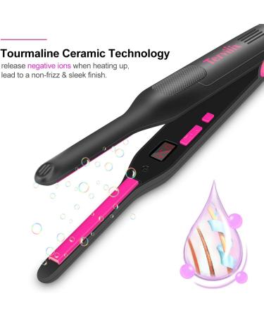 Terviiix Pencil Flat Iron - Mini Hair Straightener for Short Hair, Beard, Pixie Cut - Ceramic Tourmaline, Dual Voltage, Adjustable Temperature - Pink - Buy Online on SooperMarket.com
