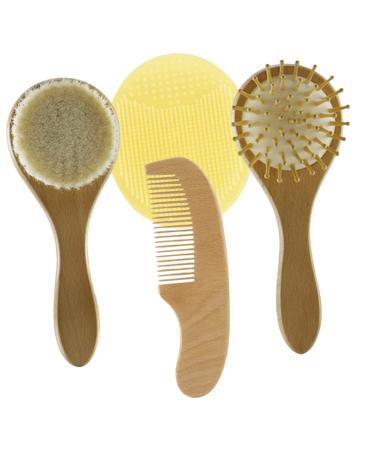 Kisangel Infant Hair Brush 1 Set Cradle Bath for Brush Silicone Cap Scalp Baby Wooden Wool Scrubber Comb Head and Newborns Massager Hair Shower Toddlers Gift with Kids Hair Brush