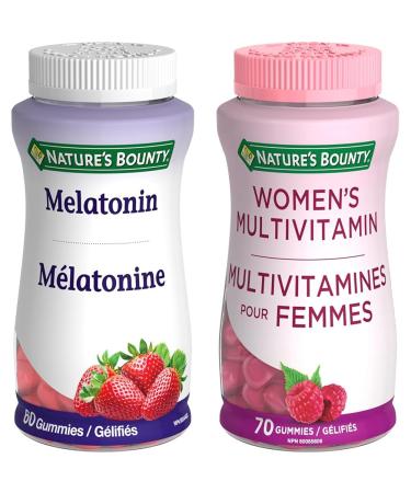 Nature's Bounty Melatonin Supplement Helps Reset Bodys Sleep-Wake Cycle 2.5mg 60 Gummies & Women's Multivitamin Helps Maintain Good Health 70 Gummies