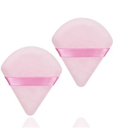 2 Pcs Triangle Powder Puff Face Soft Triangle Velvet Makeup Powder Puffs Setting Loose Powder Triangle Velour Beauty Make up Puff Triangle Face Powder Puff for Under Eye Makeup Applicator Pink+Pink