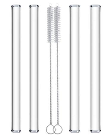 NAFENDER Boba Straw Glass Smoothie Straw Reusable Drinking Straw Clear 2 Extra Wide Boba Straws and 2 Wide Smoothie Straws with Brush