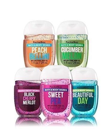 Bath and Body Works Anti-Bacterial Hand Gel 5-Pack PocketBac Sanitizers Assorted Scents 1 fl oz each