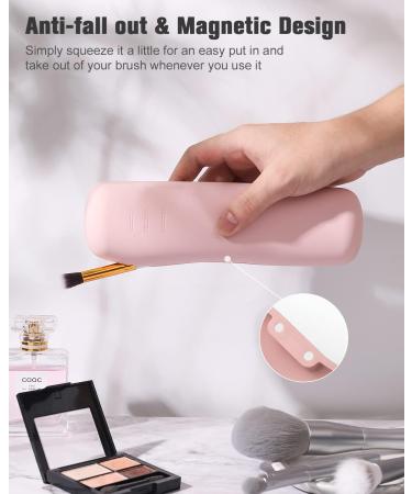 FERYES Magnetic Makeup Brush Holder - Portable Silicone Organizer for Travel | Soft Pink Cosmetic Storage - Buy Online on SooperMarket.com