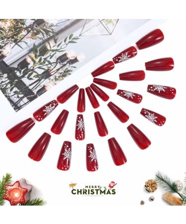Vatocu Christmas False Nails - Long Xmas Snowflakes Glitter Ballerina Press on Nails (24pcs) - Acrylic Stick on Nails for Women and Girls - Buy Online on SooperMarket.com