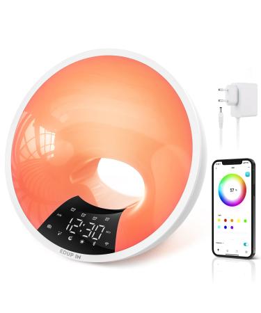 Edup in Lichtwecker Wake Up Light Smart Wecker simulates sunrise Bluetooth speaker app control 4 alarm clock snooze 16 million night light 7 natural tones dimmable usb connection radio adapter white