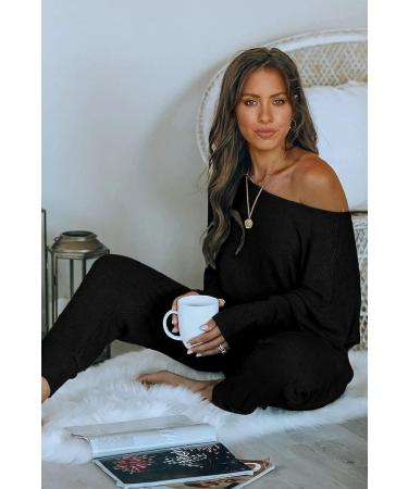 PRETTYGARDEN Women's Ribbed Off Shoulder Tracksuit Set - Black, Large - Buy Online on SooperMarket.com