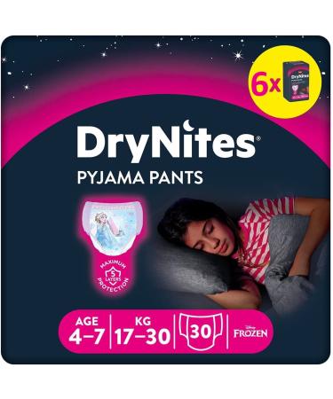 Huggies Drynites absorbent night diapers in bedwetting for girls 4-7 years (17-30 kg) 6 x 10 60 diaper pants monthly box for girls 4-7 years (60 pieces)