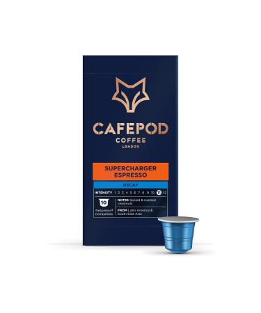 CafePod Coffee Pods Nespresso Compatible Decaf Supercharger Espresso 10 Aluminium Capsules Decaf Supercharger 10 count (Pack of 1)