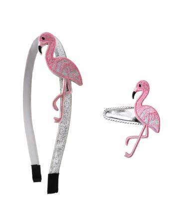 TINKSKY 2pcs Cute Flamingo Headband Embroidery Hair Hoop Set Girls Headwear Hairpins (Flamingo Hair Hoop and Hairpins)