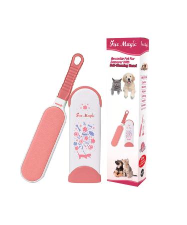 Fur Magic Pet Hair Remover Lint Brush With Self-Cleaning Base Improved Handle Double-sided Fur Brush for Dog and Cat Pink Limited Edition Pink Brush