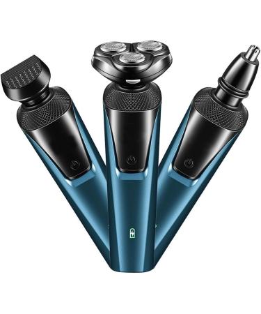 TEMKIN Electric Shaver for Men | 3-in-1 Waterproof Razor USB Rechargeable Rotary Blade & Nose Hair Trimmer | Blue Color - Buy Online on SooperMarket.com
